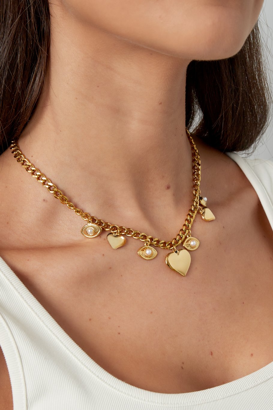 Charm-Halskette mit Augen auf dem Preis - Goldfarben Bild3